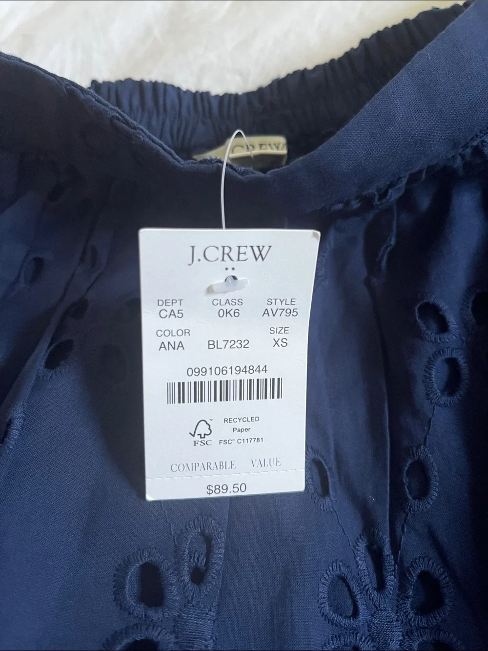 NWT J. crew spring navy blue eyelet A line midi skirt 100% cotton modest